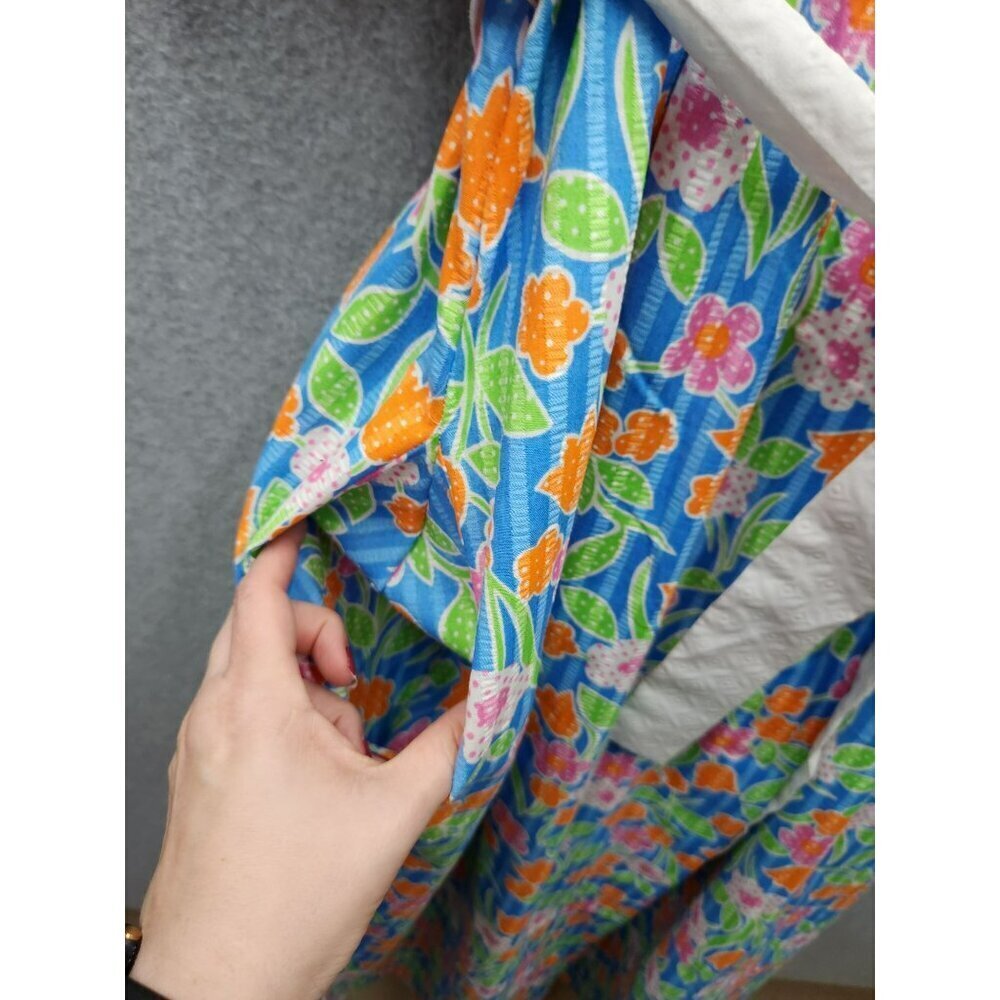 Vintage Tommies Floral Short-Sleeve Dressing Gown With White Collar & Belt 65% P - Picture 2 of 7